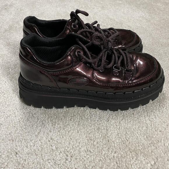 Y2K Skechers Platform Shoes Womens 7.5 Burgundy Lug Sole Sneakers SN 167073 - Picture 3 of 7